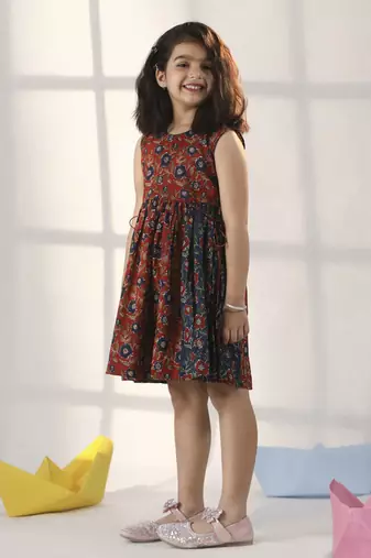 girls' rust and navy blue dress