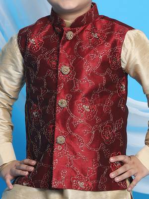 maroon and gold jacket, kurta and dhoti set 4