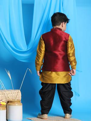 mustard, maroon and black jacket, kurta and dhoti set 3