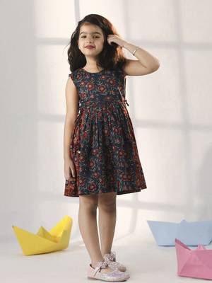  girls' rust and navy blue dress 1