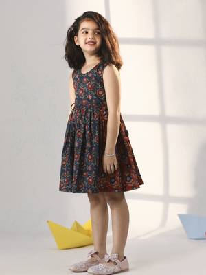  girls' rust and navy blue dress 2