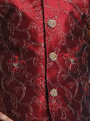 mustard, maroon and black jacket, kurta and dhoti set 4
