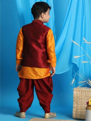 maroon and orange jacket, kurta and dhoti set 3
