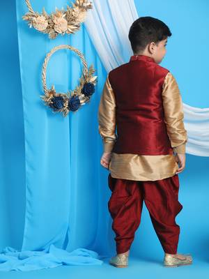 maroon and rose gold jacket, kurta and dhoti set 3