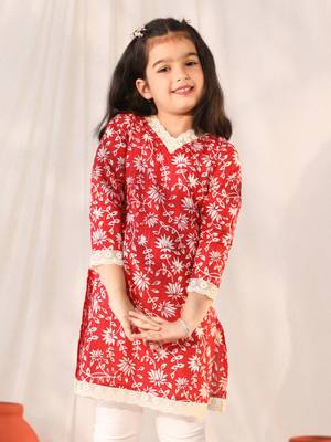  girls' red only kurta 1