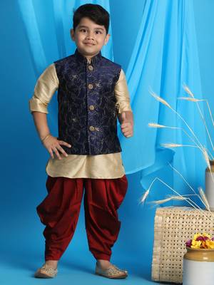 gold, navy blue and maroon jacket, kurta and dhoti set 1