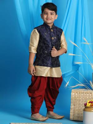 gold, navy blue and maroon jacket, kurta and dhoti set 2