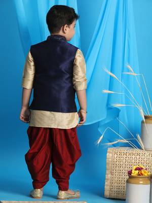 gold, navy blue and maroon jacket, kurta and dhoti set 3