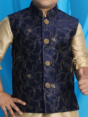 gold, navy blue and maroon jacket, kurta and dhoti set 4