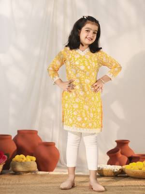  girls' yellow kurta leggings set 1