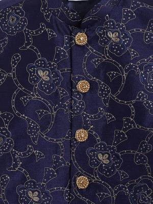 rose gold, navy blue and maroon jacket, kurta and dhoti set 4