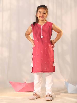  girls' pink kurta leggings set 1