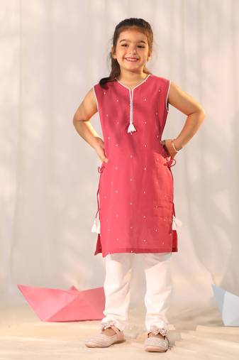  girls' pink kurta leggings set