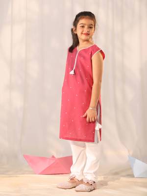  girls' pink kurta leggings set 2