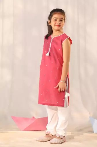  girls' pink kurta leggings set