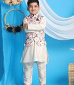 pink and cream jacket, kurta and pyjama set