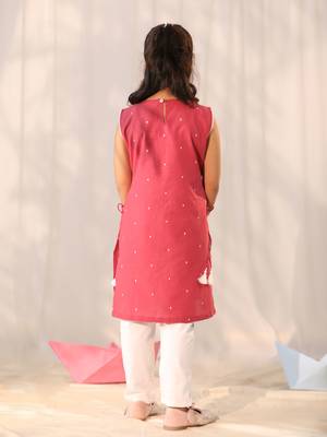  girls' pink kurta leggings set 3