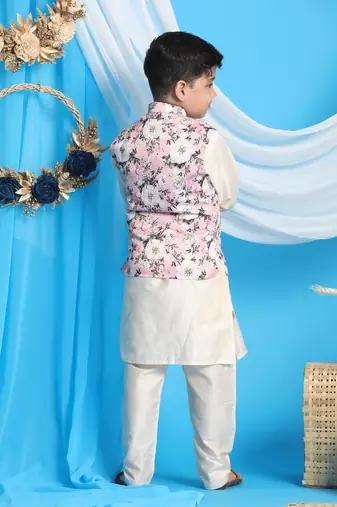 pink and cream jacket, kurta and pyjama set