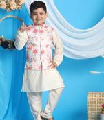 peach and cream jacket, kurta and pyjama set