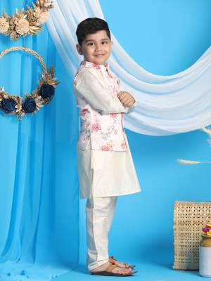 peach and cream jacket, kurta and pyjama set 2