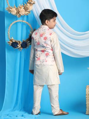 peach and cream jacket, kurta and pyjama set 3
