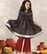  girls' navy blue and rust kurta palazzo set