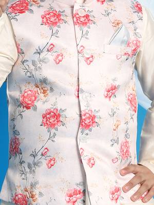 peach and cream jacket, kurta and pyjama set 4