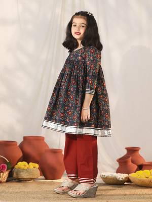  girls' navy blue and rust kurta palazzo set 2