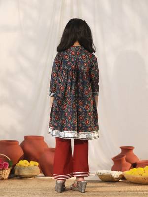 girls' navy blue and rust kurta palazzo set 3