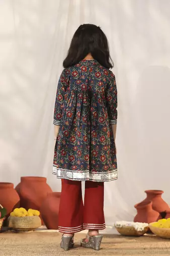  girls' navy blue and rust kurta palazzo set