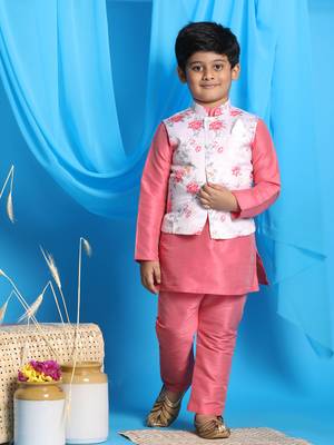 peach jacket, kurta and pyjama set 1