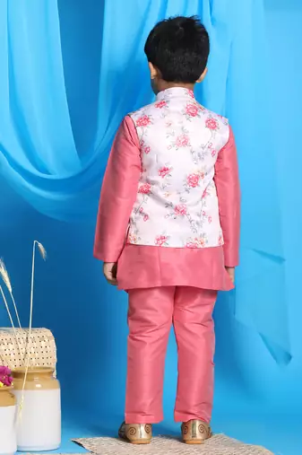 peach jacket, kurta and pyjama set