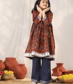  girls' navy blue and rust kurta palazzo set