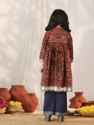  girls' navy blue and rust kurta palazzo set 3