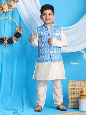 aqua and cream nehru jacket, kurta and pyjama set 1
