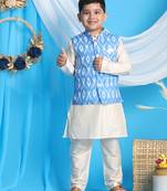 aqua and cream nehru jacket, kurta and pyjama set