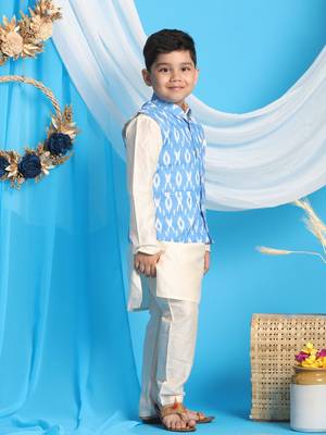 aqua and cream nehru jacket, kurta and pyjama set 2