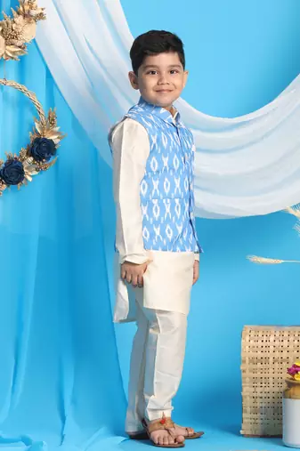 aqua and cream nehru jacket, kurta and pyjama set