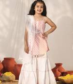 girls' pink and white kurta, sharara and dupatta set