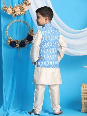 aqua and cream nehru jacket, kurta and pyjama set 3