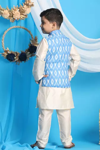 aqua and cream nehru jacket, kurta and pyjama set