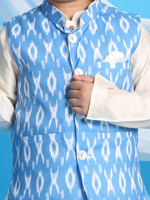 aqua and cream nehru jacket, kurta and pyjama set 4
