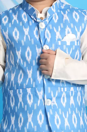 aqua and cream nehru jacket, kurta and pyjama set