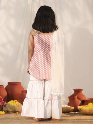  girls' pink and white kurta, sharara and dupatta set 3