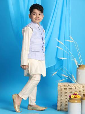 blue and cream nehru jacket, kurta and pyjama set 2