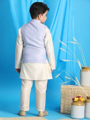 blue and cream nehru jacket, kurta and pyjama set 3