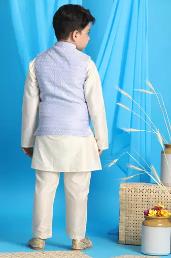 blue and cream nehru jacket, kurta and pyjama set