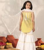 girls' yellow and white kurta, sharara and dupatta set