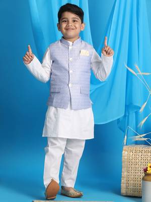 blue and white jacket, kurta and pyjama set 1