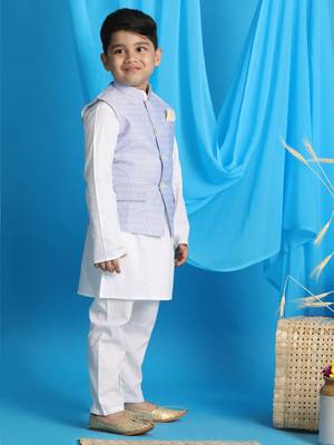 blue and white jacket, kurta and pyjama set 2